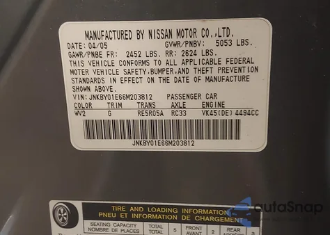 2006 Infiniti M45 Sport из США, поврежденный, VIN JNKBY01E66M203812